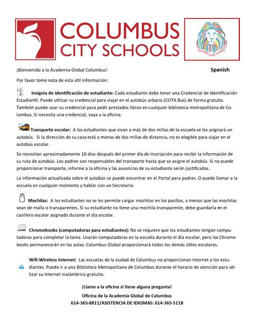 School Information in Spanish